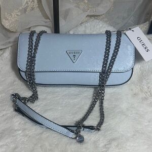 Guess ice blue with silver chain shoulder bag